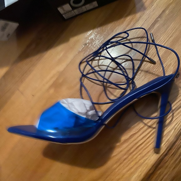 Fashion nova gladiator blue clear wrap tie up slides heels sandals - Picture 7 of 11